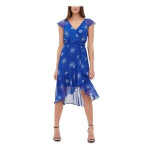NWT TOMMY HILFIGER Womens Blue Cap Sleeve Knee Length Party Hi-Lo Dress 2